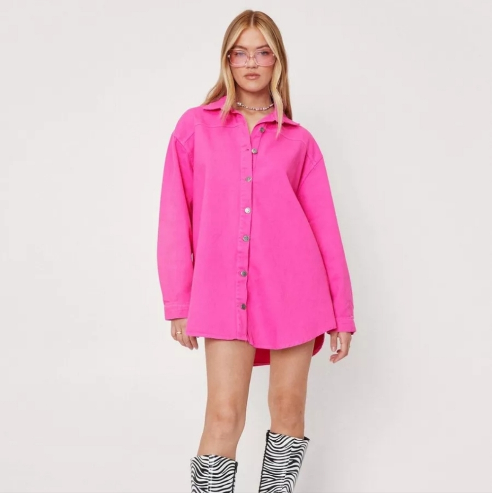 Nasty gal hot pink oversized jean shirt